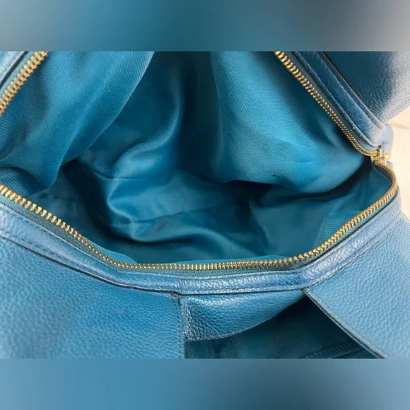 4011: Coach Edie Blue Pebbled Leather Shoulder Hobo Bag Retail w/ Entrupy Cert - Picture 7 of 10